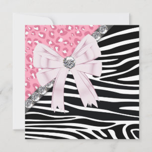 Hübsche Pinke Zebra und Leopard Süße 16 Party Einladung