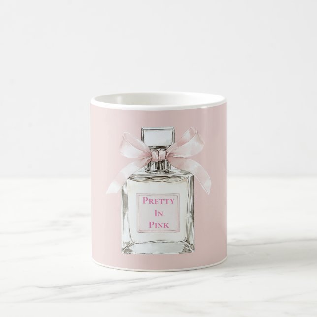 Hübsche pinkfarbene Parfümflasche mit Schleife Kaffeetasse (Mittel)