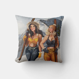 Hübsche Pinup Girls Skifahren Kissen
