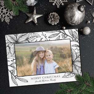 Hübsche Poinsettia Blumenrahmen   Horizontales Fot Feiertagskarte