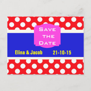 Hübsche Polka Dots Save the Date Postkarte (rot)