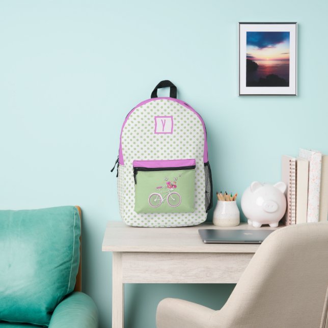 Hübsche Polka Dots und Fahrrad Personalisiert Bedruckter Rucksack (InSitu)