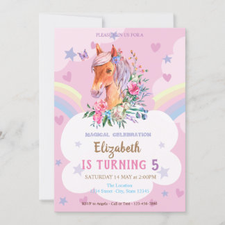 Hübsche Pony Rainbow Stars Herzens Geburtstag Einladung
