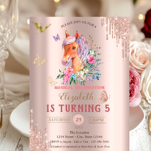 Hübsche Pony Schmetterlinge Rose Gold Tropfen Gebu Einladung