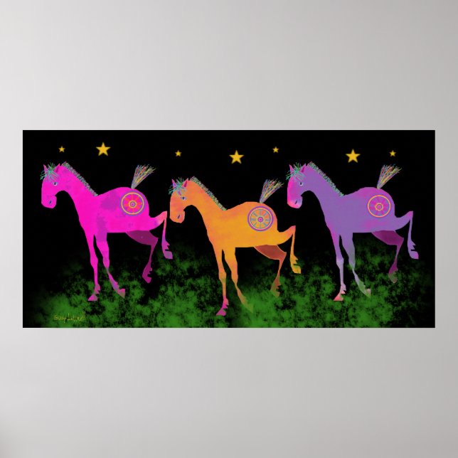 Hübsche Ponys unter den Sternen Poster (Vorne)