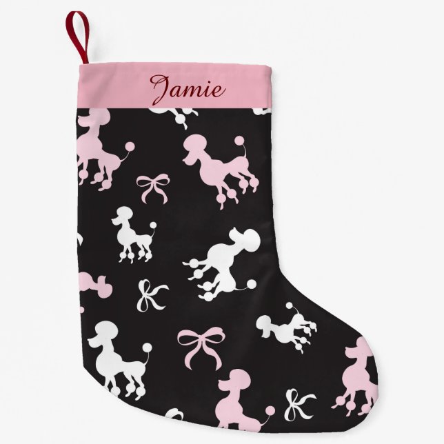 Hübsche Poodles Rosa und Schwarz Kleiner Weihnachtsstrumpf (Vorderseite)