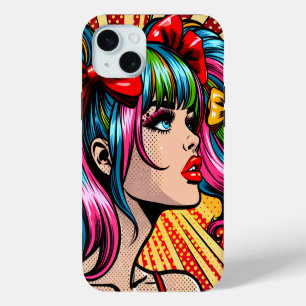 Hübsche Pop-Art-Comic-Girl-Bunte-AI-Kunst iPhone 15 Plus Hülle