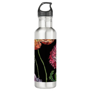 Hübsche Poppies auf Schwarzer Wasserfarbenmalerei Edelstahlflasche