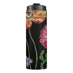 Hübsche Poppies auf Schwarzer Wasserfarbenmalerei Thermosbecher