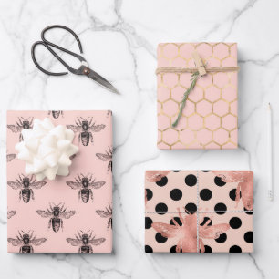 Hübsche Princess Bee rosa schwarz und gold  Geschenkpapier Set