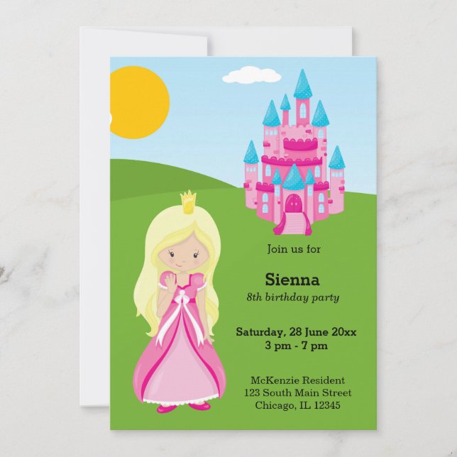 Hübsche Prinzessin Einladung (Vorderseite)