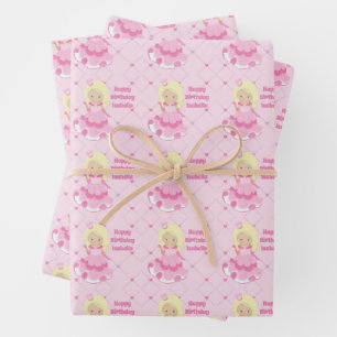 Hübsche Prinzessin Geburtstags Pink Custom Blonde Geschenkpapier Set