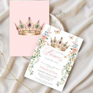 Hübsche Prinzessin Goldkrone Rosa Florale Babypart Einladung
