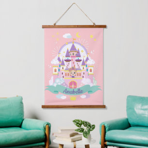 Hübsche Prinzessin-Personalisiert-Rosa-Wandtapeten Wandteppich Mit Holzrahmen