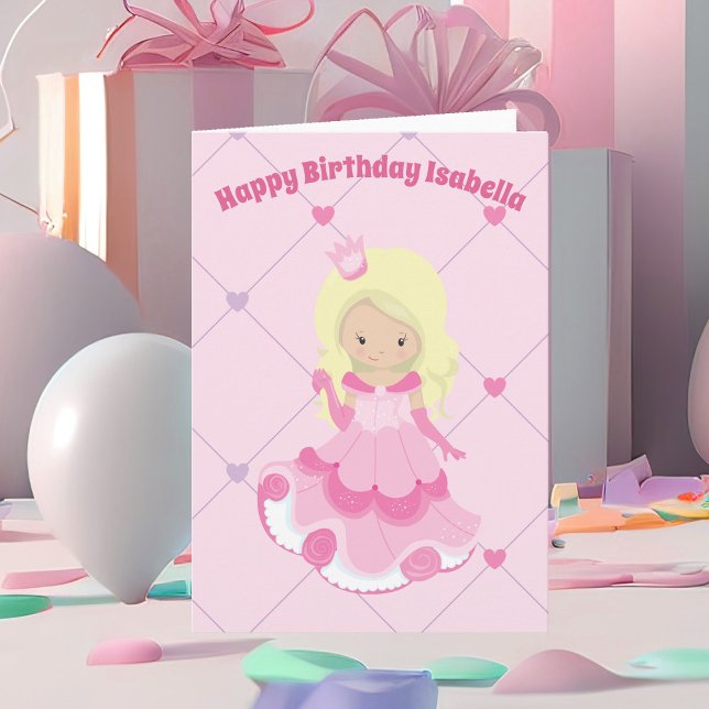 Hübsche Prinzessin Pink Custom Blonde Girl Geburts Karte (Von Creator hochgeladen)