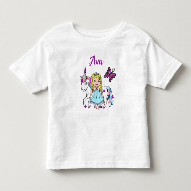 Hübsche Prinzessin und Einhorn Personalisiertes Sh Kleinkind T-shirt (Vorderseite)