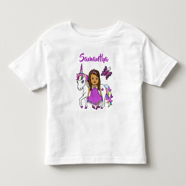 Hübsche Prinzessin und Einhorn Personalisiertes Sh Kleinkind T-shirt (Vorderseite)