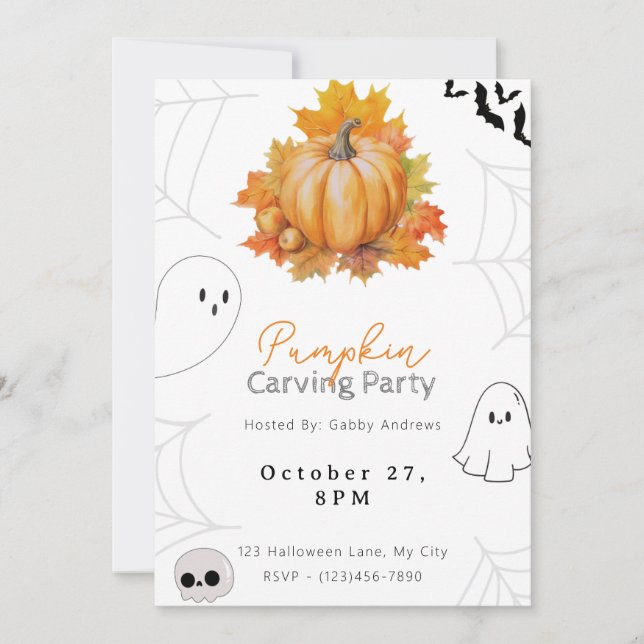 Hübsche Pumpkin und Blätter Pumpkin Carving Party Einladung (Vorderseite)