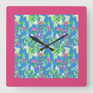 Hübsche quadratische Wall-Uhr, Frühjahrsblüten, ro Wanduhr