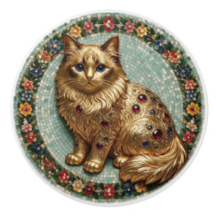 Hübsche Ragdoll-Katze Blumenmosaik  Keramikknauf