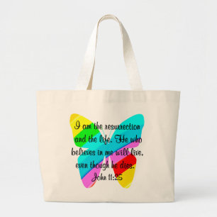 HÜBSCHE RAINBOW-BUTTERFLY-DESIGN VON JOHN 11:25 JUMBO STOFFBEUTEL