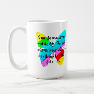 HÜBSCHE RAINBOW-BUTTERFLY-DESIGN VON JOHN 11:25 KAFFEETASSE