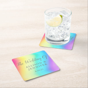 Hübsche Rainbow Fade Personalisierte LGBTQ Hochzei Rechteckiger Pappuntersetzer