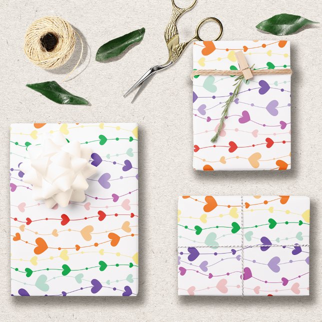Hübsche Rainbow Hearts Pattern Kids Geschenkpapier Set (Von Creator hochgeladen)