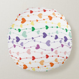 Hübsche Rainbow Hearts Pattern Kids Rundes Kissen