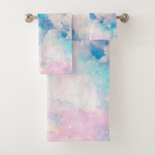 Hübsche Rainbow Pastel Clouds Ästhetische Gestal Badhandtuch Set