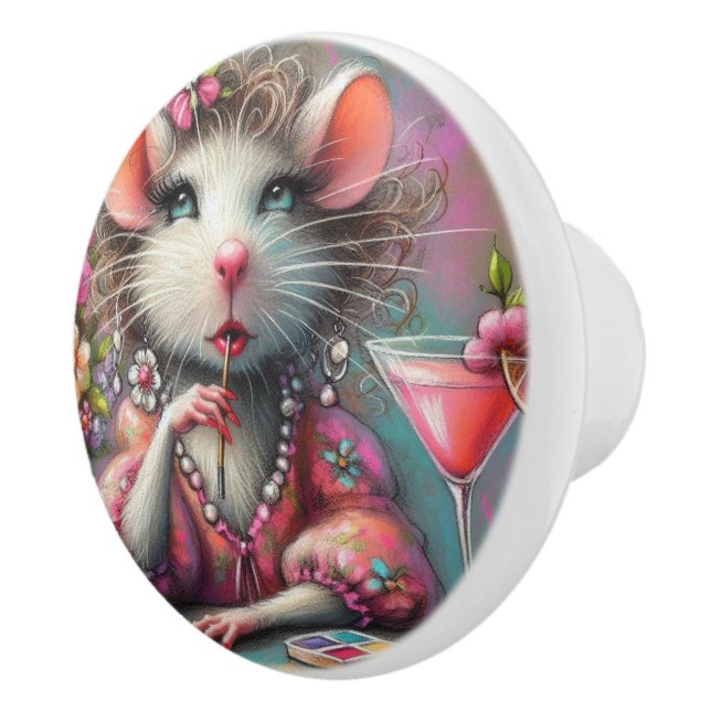 Hübsche Rattendame mit Martini-Beatmung Keramikknauf (Rechts)