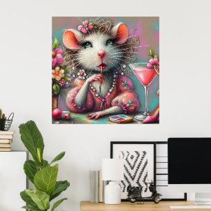 Hübsche Rattendame mit Martini-Beatmung Poster