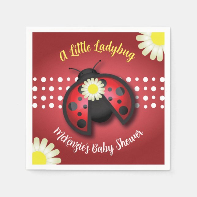 Hübsche Red and Black Ladybug Daisies Baby Dusche Serviette (Vorderseite)