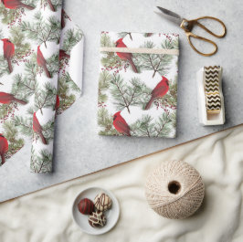 Hübsche Red Kardinals Berry Pine Branches Weihnach Geschenkpapier