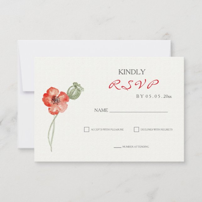 Hübsche Red Poppies Blumenhochzeit RSVP-Karte RSVP Karte (Vorderseite)