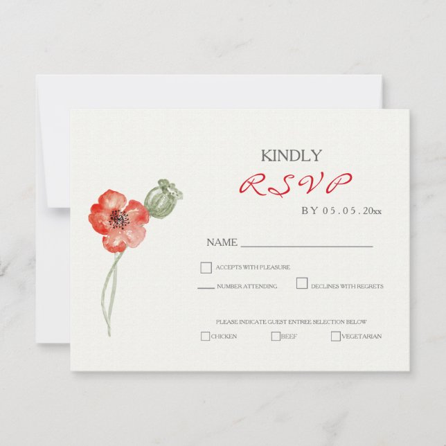 Hübsche Red Poppies Moderne Blumenhochzeit RSVP Ka (Vorderseite)