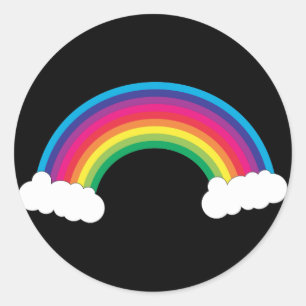 Hübsche Regenbogen weiße Wolken Schwarzer Hintergr Runder Aufkleber