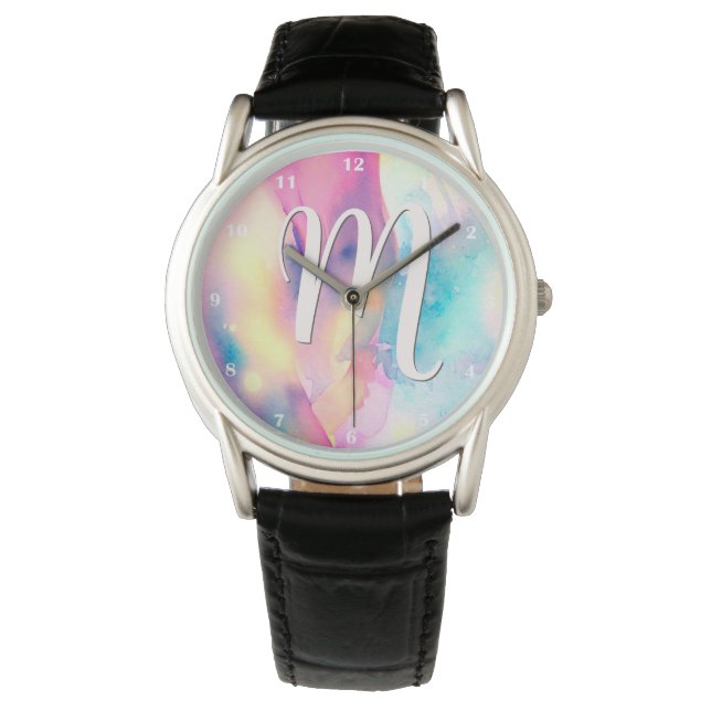 Hübsche Regenbogenfarbe Abstrakte Malfarbe Armbanduhr (Vorderseite)