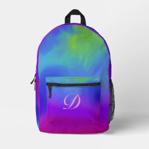 Hübsche Regenbogenwolken Pink Monogram Bedruckter Rucksack