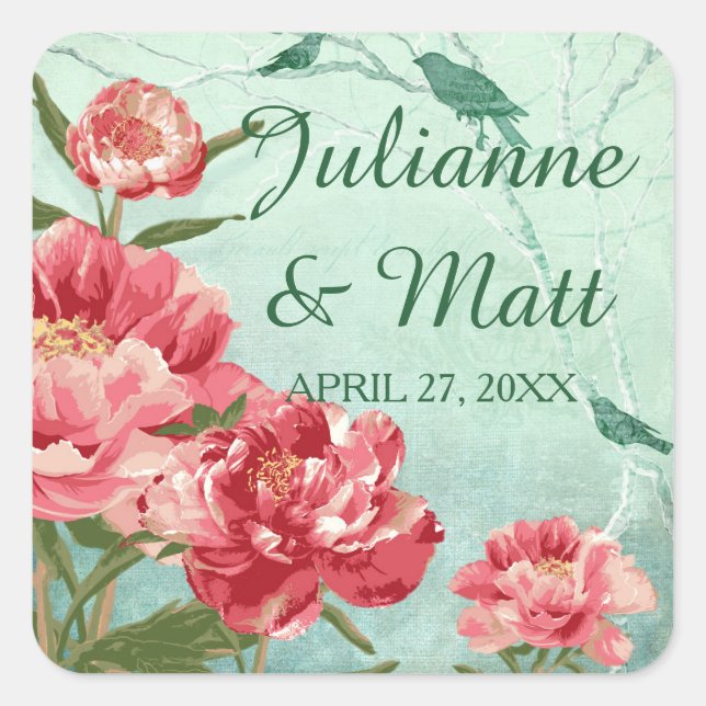 Hübsche Retro-Blume Bevorzugen von Siegeln Chintz  Quadratischer Aufkleber (Vorderseite)