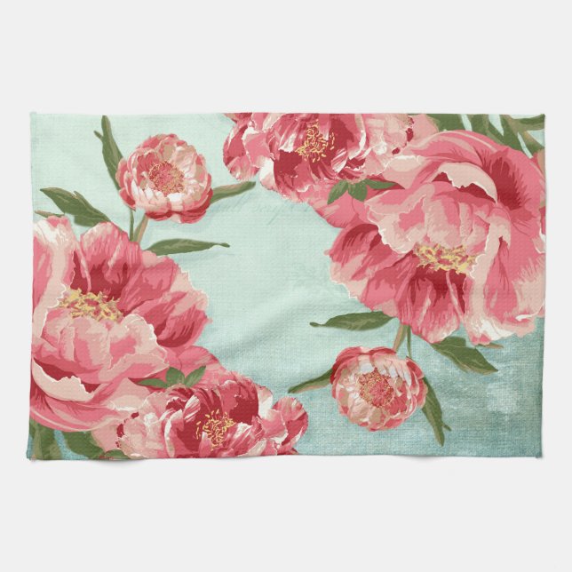 Hübsche Retro-Blume Chintz Peonies Personalisiert Geschirrtuch (Horizontal)