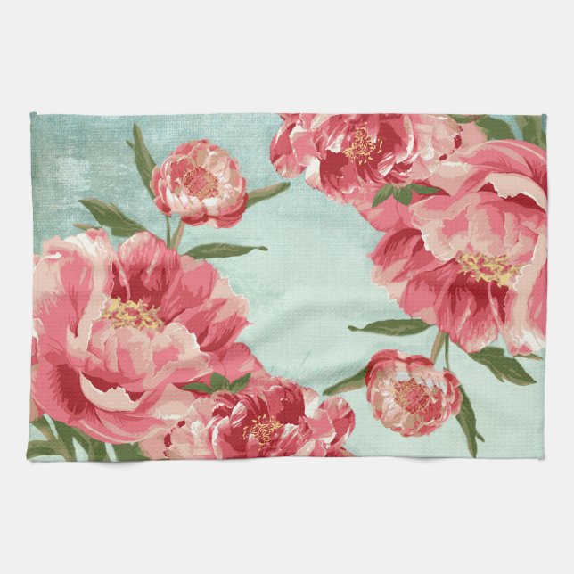 Hübsche Retro-Blume Chintz Peonies Personalisiert Handtuch (Horizontal)