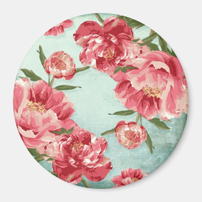 Hübsche Retro-Blume Chintz Peonies Personalisiert Magnet (Vorne)