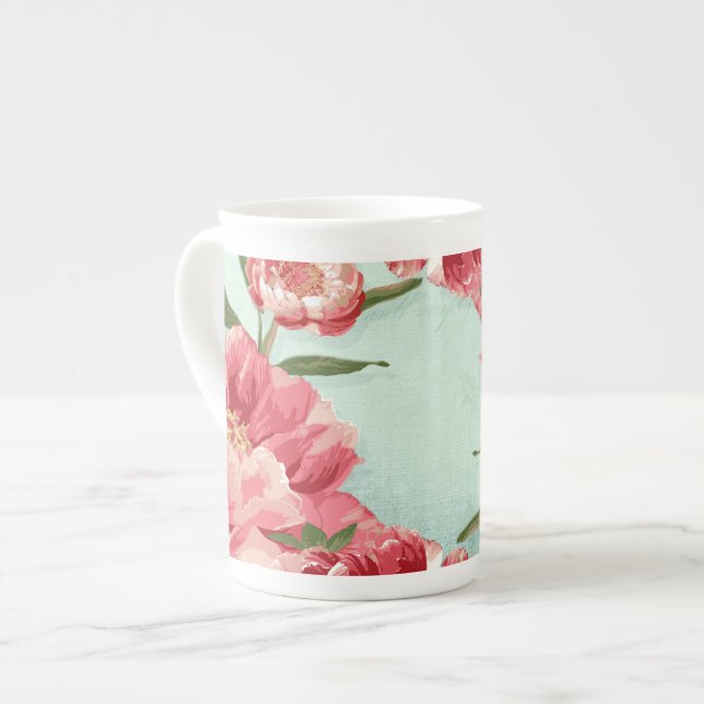 Hübsche Retro-Blume Chintz Peonies Personalisiert Prozellantasse (Vorderseite Links)