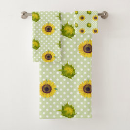 Hübsche Retro-Blüte Sonnenblumen Grün Gelb Niedlic Badhandtuch Set