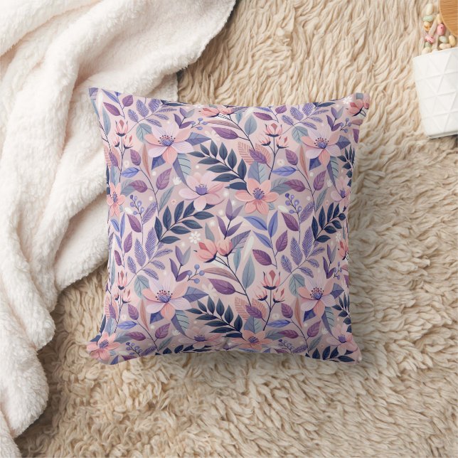 Hübsche Retro Lilac Floral Illustration Kissen (Decke)