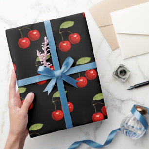 Hübsche Retro-Rote Kirschen auf schwarz Geschenkpapier