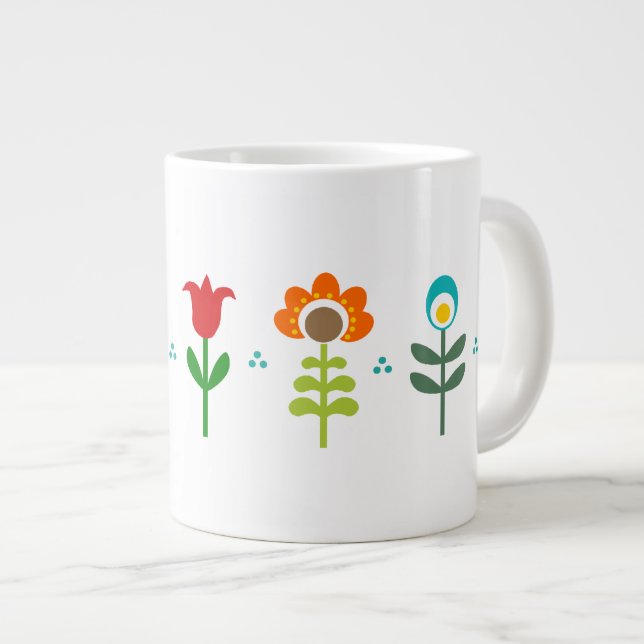 Hübsche Retro-Volkstum-Blumen Jumbo-Tasse (Vorderseite Rechts)