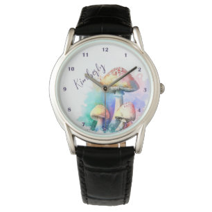 Hübsche Rollstühle Pilze Wasserfarben Individuelle Armbanduhr