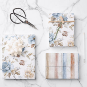 Hübsche romantische blaue Blumen Hochzeit Geschenkpapier Set